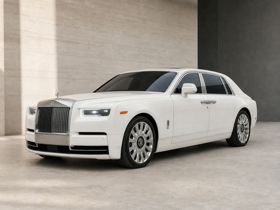 Blackoaks white Rolls-Royce Phantom in a warm ivory studio